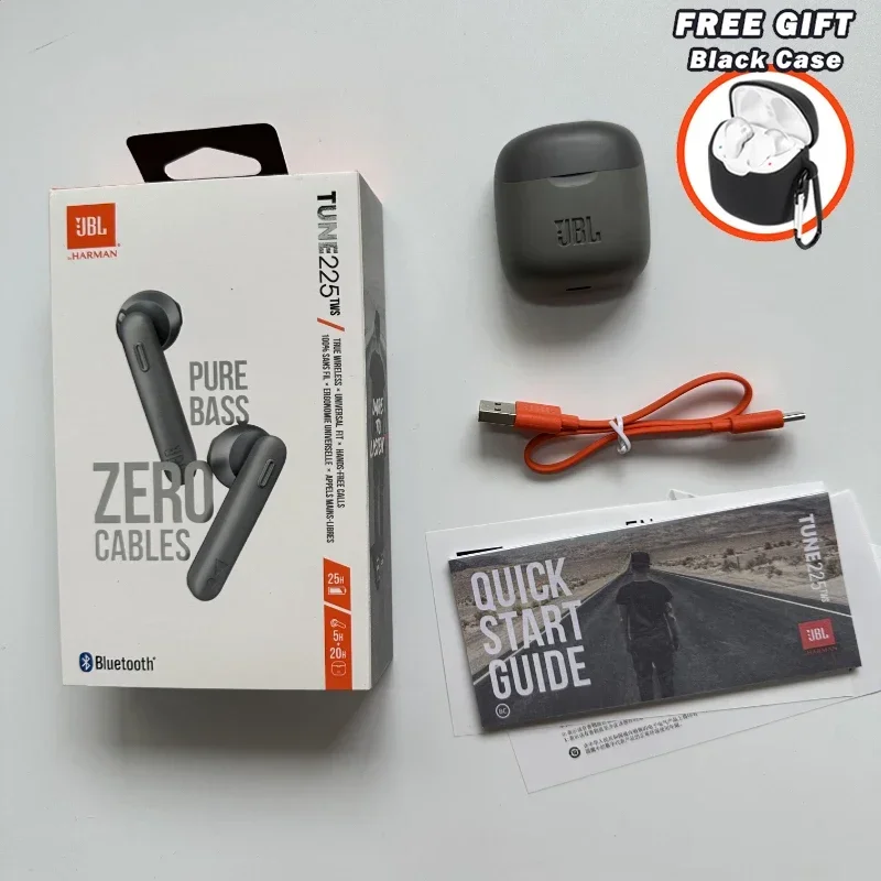 Original JBL Tune 225TWS auriculares inalámbricos Bluetooth verdaderos auriculares estéreo auriculares con sonido de graves T225 TWS con cubierta gratis: Rojo