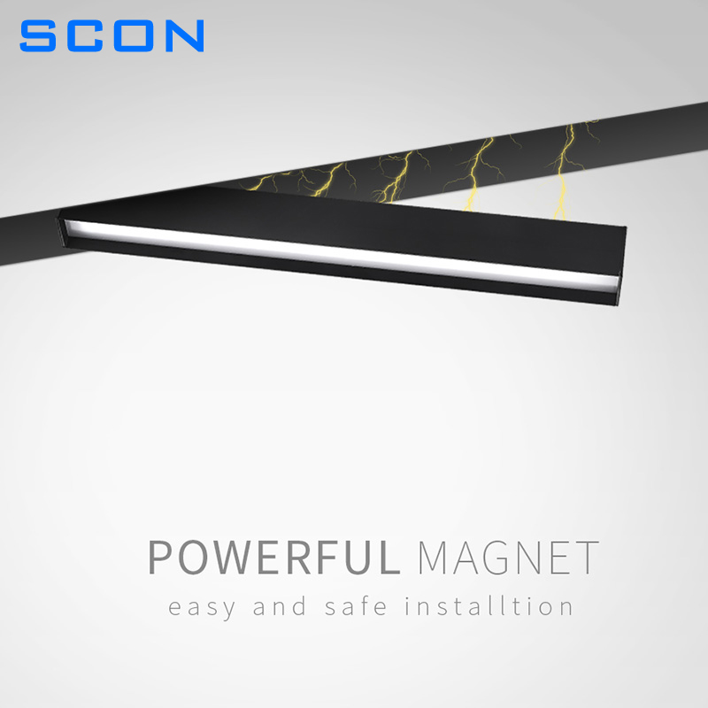 SCON Narrow Magnetic Track Light Borderless Recessed Rail Lighting Living Room Kitchen Ceiling Spotlight Mini Track Light