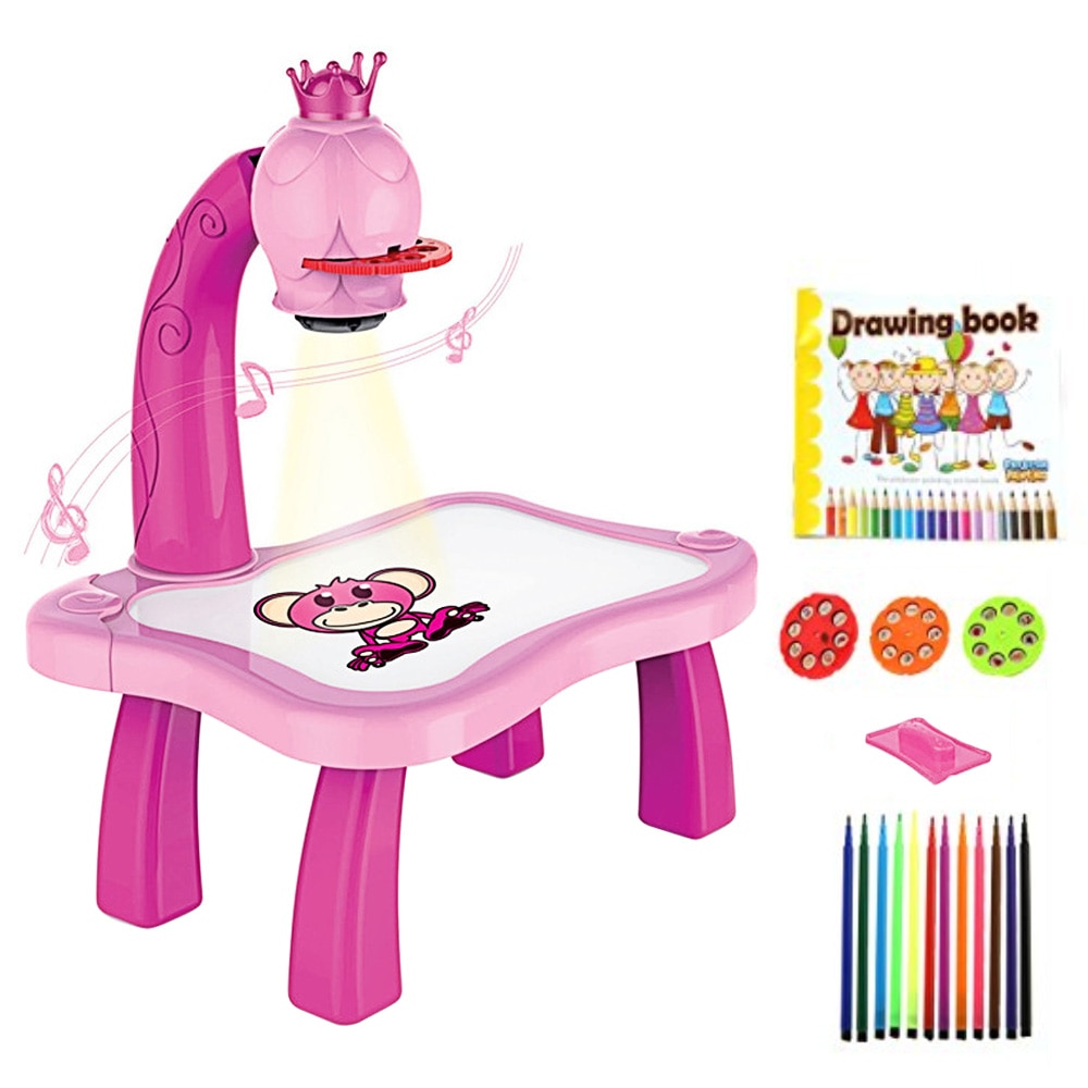 Kids Cartoon Musical Schilderen Projector Tafel Tekening Projectie Bureau met Gekleurde Pen Tekening Boek Kleuring Graffiti Speelgoed