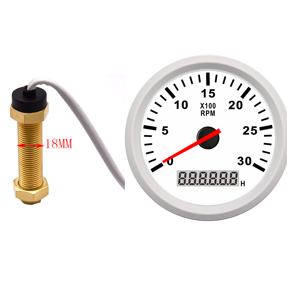 3000Rpm Toerenteller Met Urenteller 85Mm Tacho Gauge Voor Benzine Dieselmotor Gauge Met M18 / M16 Auto Boot toerenteller Sensor: WW M18 sensor