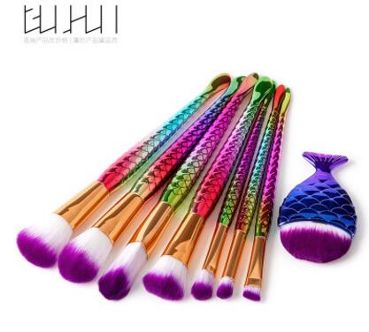 GUJHUI Mermaid Makeup Brushes Set Eyeshadow Eyeliner Blush Blending Contour Foundation Cosmetic Beauty Make Up Brush Tools Kit: Z-022