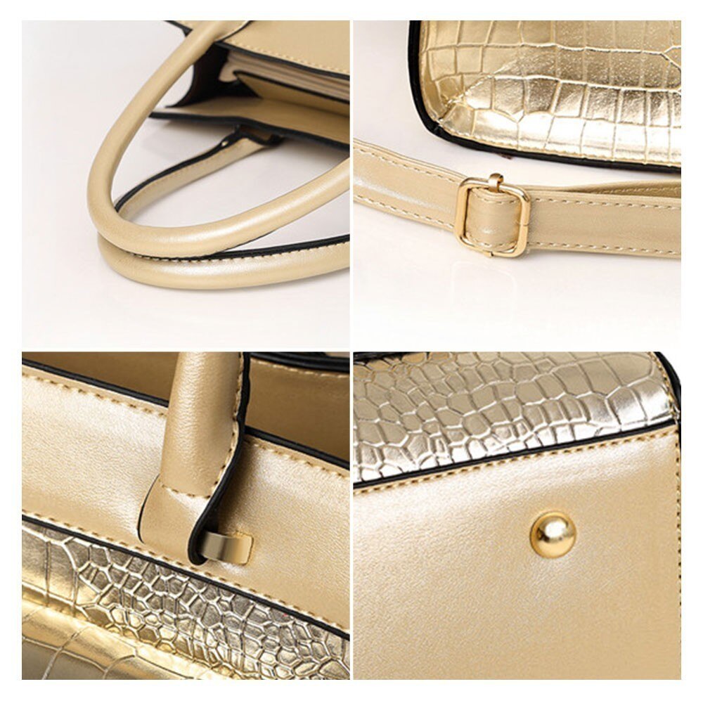 4 teile/satz Luxus Krokodil Frauen Tasche Gold rot Patent Leder Frauen Handtaschen einstellen Große Kapazität Schulter Tasche Weibliche Portemonnaie