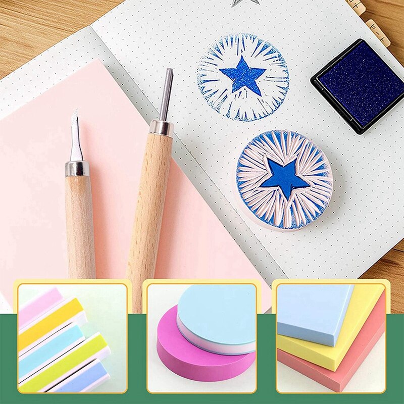 23Pcs Block Printing Starter Tool Kit,Rubber Stamps Making Set with Carving Blocks, Cutter Tools for Stamp Carving