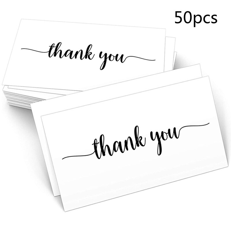 Wit Dank U Kaarten 50 Stuks Bericht Groet Zwarte Letters Note Kaart Voor Bruiloft Formele Zakelijke Afstuderen Kleine Kaart Q84D