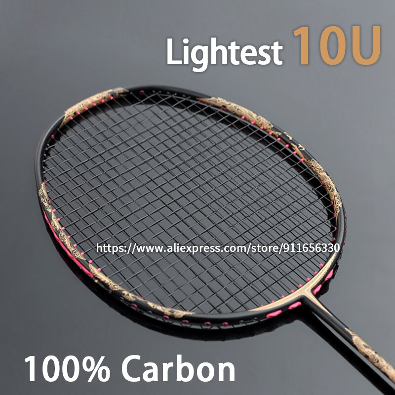 Super Licht 10U 52G 100% Carbon Fiber Badminton Rackets Strung Tassen 22-30LBS Professionele Training Racket Snelheid Sport Volwassen: Black