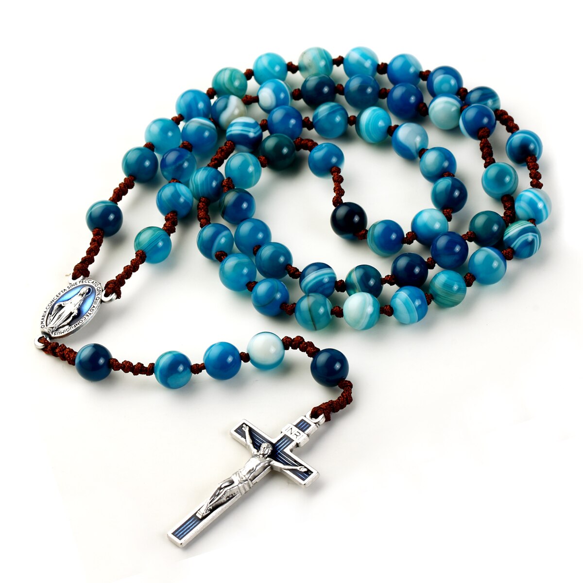 Rosary Beads Catholic Necklace Crucifix Cross Church Memorial Souvenir With Holy Pouch