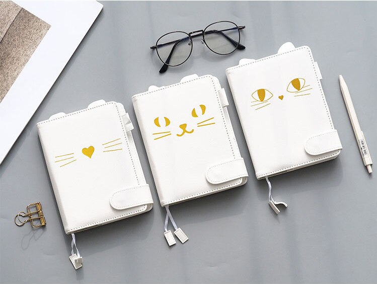 1 Pcs diary book PU shell notebook cute cartoon cat plan notebook soft cute girl print notebook diary A6: Default Title