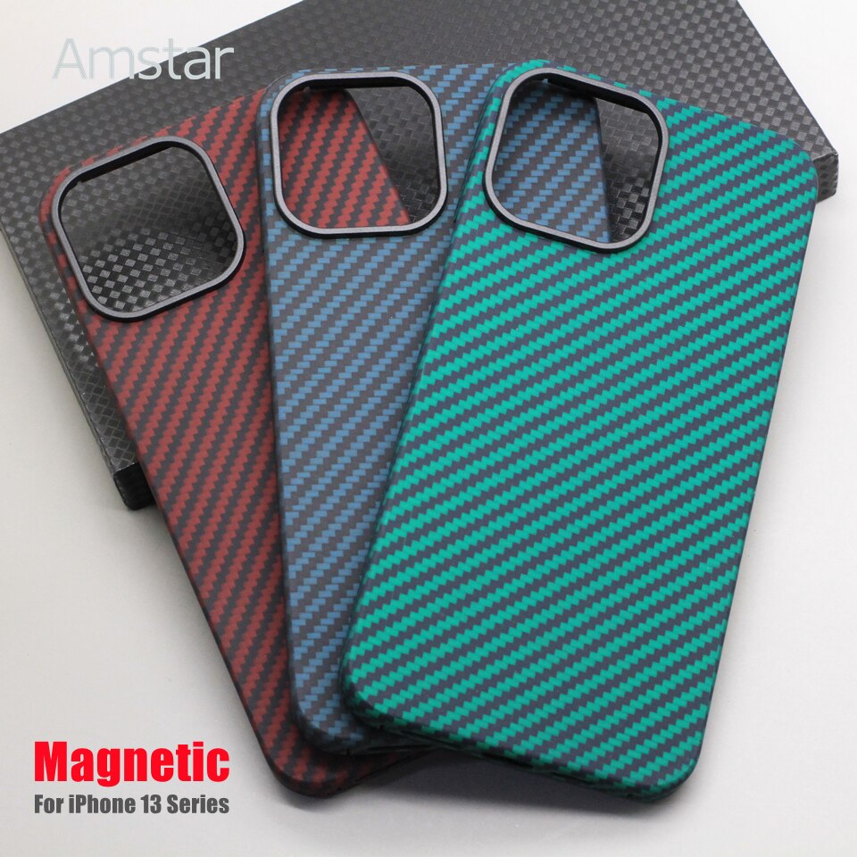 Custodia magnetica per telefono Amstar in pura fibra di carbonio per iPhone 13 Pro Max Cover magnetica Ultra sottile per iPhone 13 Pro in fibra di aramide di lusso