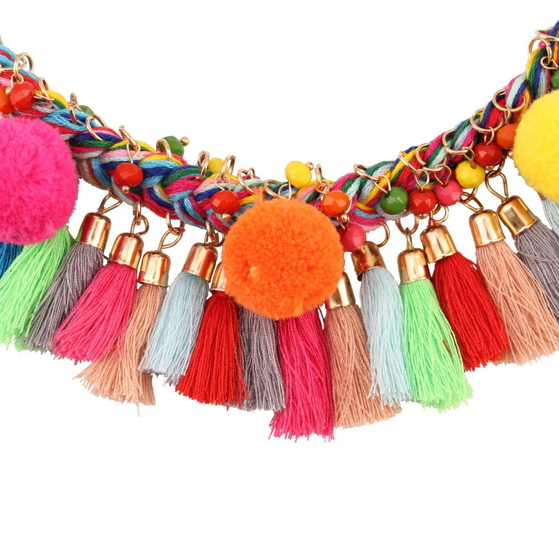 Florosy Erklärung Chunky Quaste Anhänger Halskette Für Frauen Bunte Seil Geflochtene Kette Baumwolle Ball Acryl Perle Halskette Schmuck