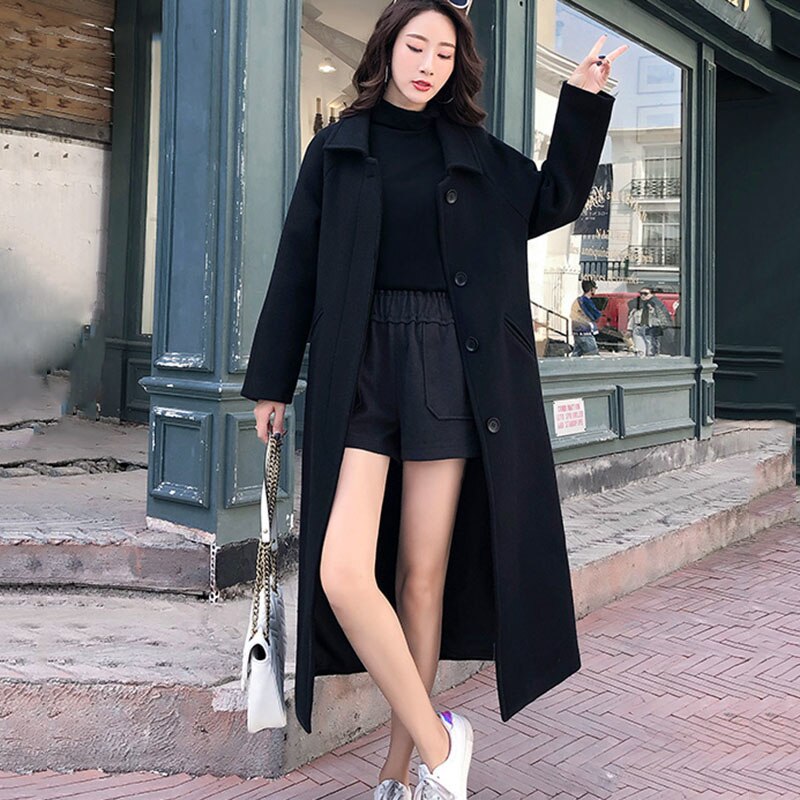 Manteau en laine pour femme, Streetwear Long, solide, Slim, épais, Simple, assorti avec tout pour femme