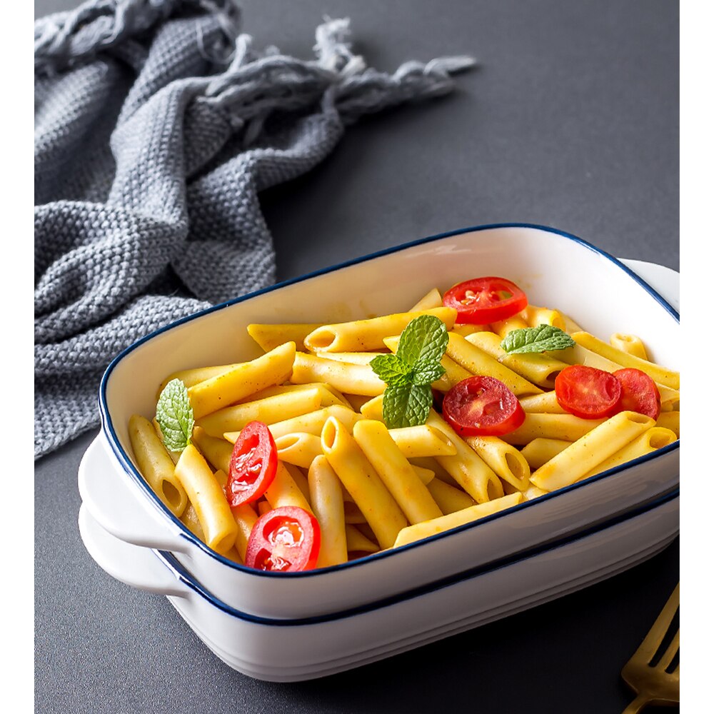 Ceramics Rectangular Baking Dishes with Handle for Oven Ceramic Baking Pan Lasagna Casserole Pan Individual Bakeware