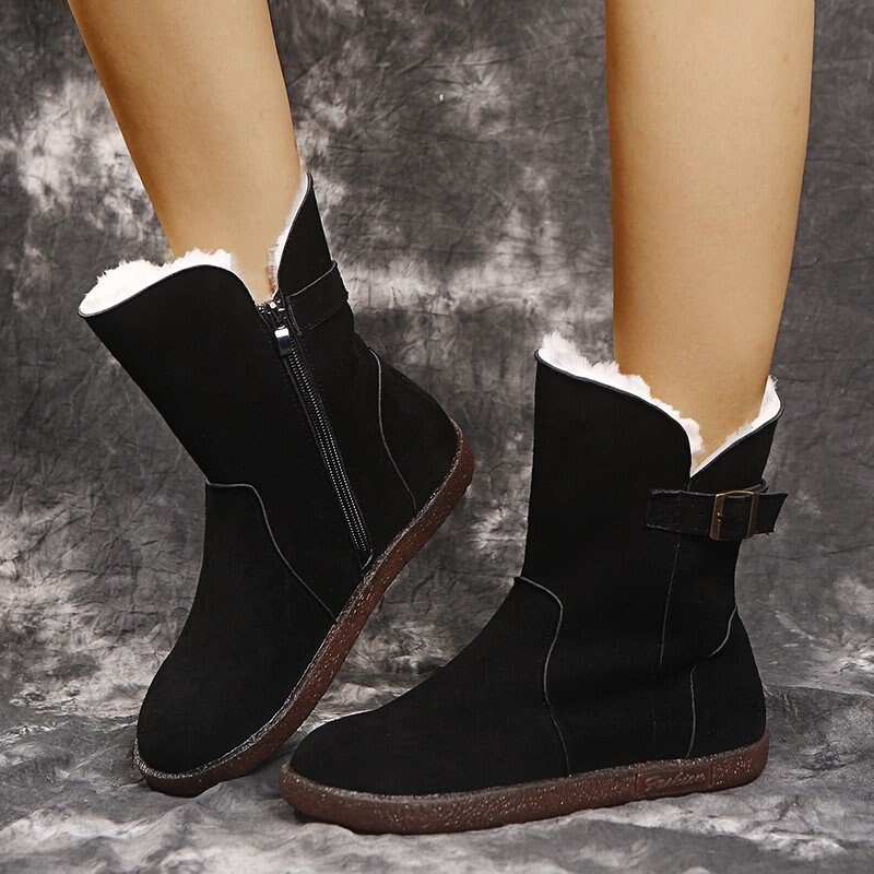 Chaussures femmes bottes hiver bottes de neige femmes Faux daim bottines pour femme chaussures d'hiver Botas Mujer grande taille: Black / 35
