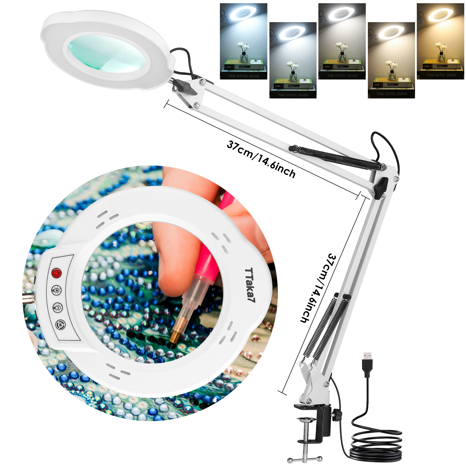 72 10x LED-leuchtlupe mit usb-anschluss und 3 farben, Ideal für lötkolbenreparaturen, als tischlampe oder hautpflege-werkzeug.: Grau
