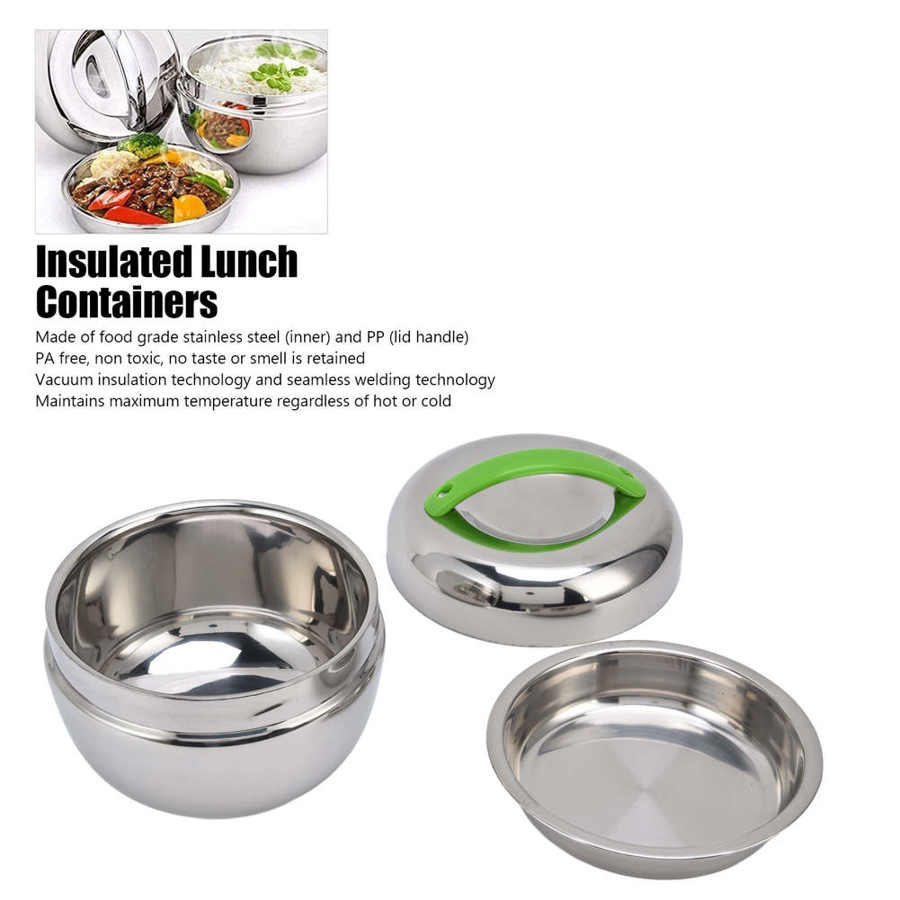 1L Stainless Steel Lunch Box 2 Layer Portable Thermo Insulated Bowl Thermals Food Container Student Adults Bento Box Tableware