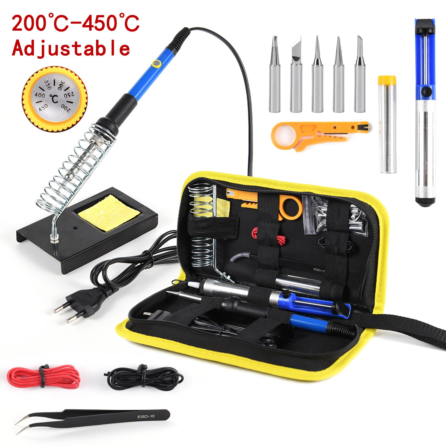 CAUTIN Soldering iron with Digital multimeter kit Adjustable Temperature Auto Ranging AC/DC tester multimetro Welding Tool Kits: 3 / EU