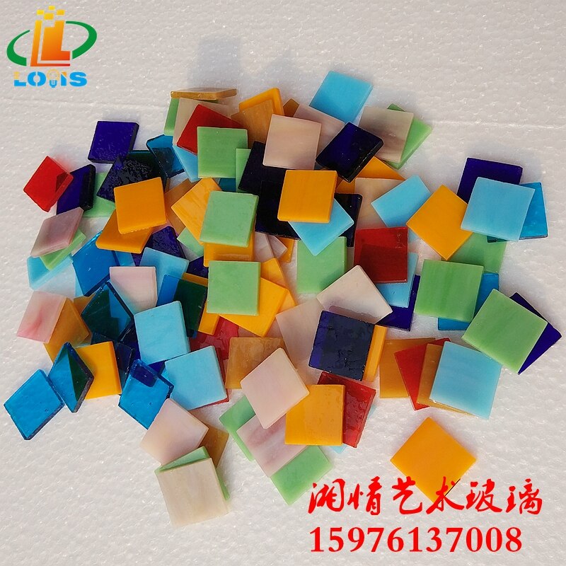 200g farver glas firkantede diamantstykker diy håndpuslespil til børn bulk mosaikmateriale dekorativ glasblok