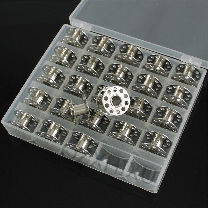 Carretes de plástico transparente para máquina de coser, 25 bobinas con caja de almacenamiento de hilo, accesorios de costura para el hogar, herramientas de costura, 1 Juego por lote: 3