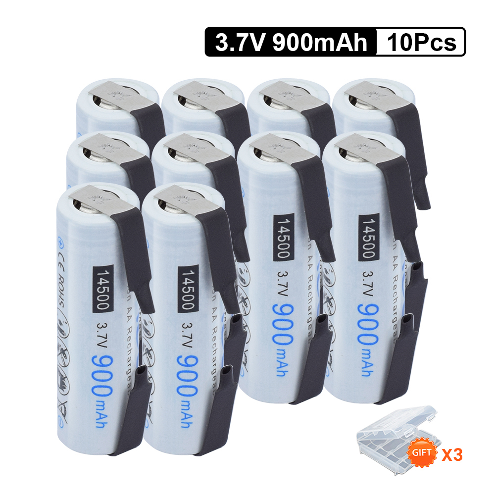 PALO 14500 Li-ion Rechargeable Batteries 3.7V AA Battery 14500 with welding tabs for Led Flashlight Headlamps Toys Top Head: Blue