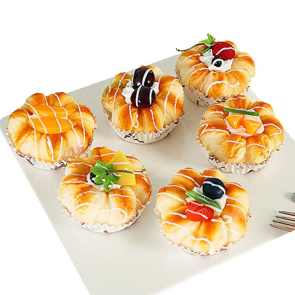 Cute Artificial Cakes PU Simulation Realistic Food Bread Dessert Model Cake for Bakery Window Display Photography Ornaments: 6 pcs A