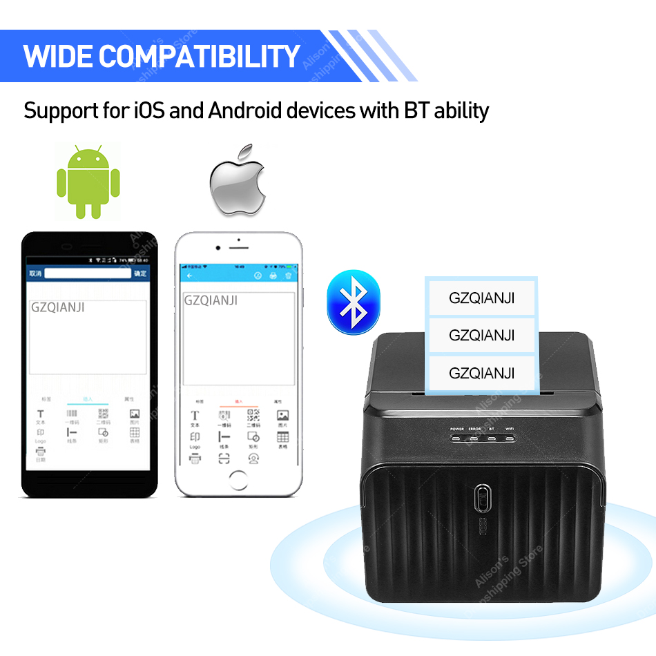 GZM5809 58mm POS USB Bluetooth Printer Thermal Mini Printer Support Android iOS Window Compatible with ESC/POS