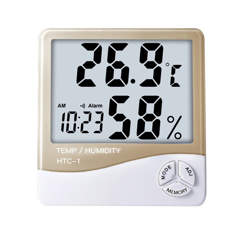 LCD Digital Temperature Humidity Meter Home Indoor Outdoor hygrometer thermometer Weather Station with Clock HTC-1: HTC-1 gold