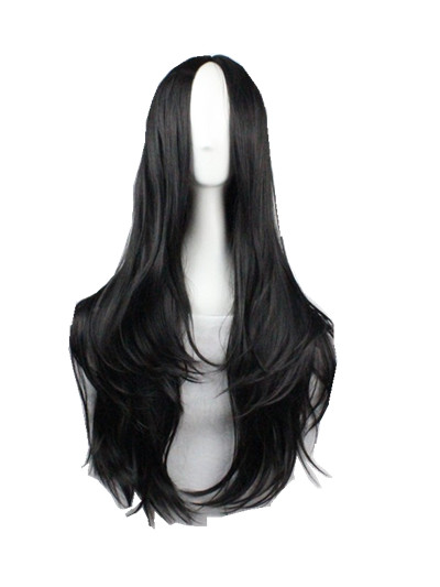 Middle Part Line Wigs Fei-Show Synthetic Heat Resistant Fiber Long Wavy Black Hair Peruca Women Female Salon Party Hairpiece: #1B
