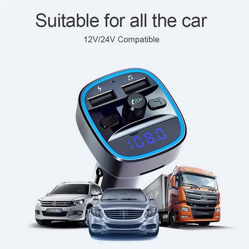 Transmetteur FM de voiture T25, chargeur de voiture, Bluetooth, lecteur MP3, Navigation vocale intelligente, 12-24 V
