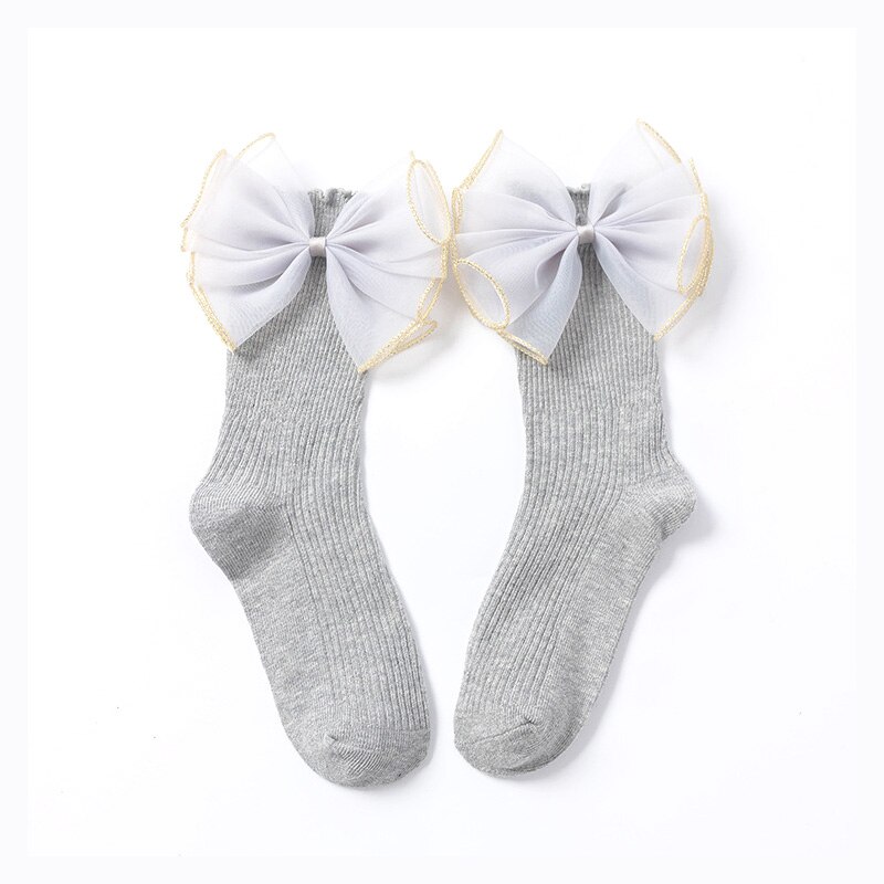 Baby Sokken Leuke Lace Flower Strik Baby Meisje Sokken Baby Pasgeboren Meisjes Knie Hoge Lange Katoenen Sokken Meias baby Spullen: 1-3 years gray