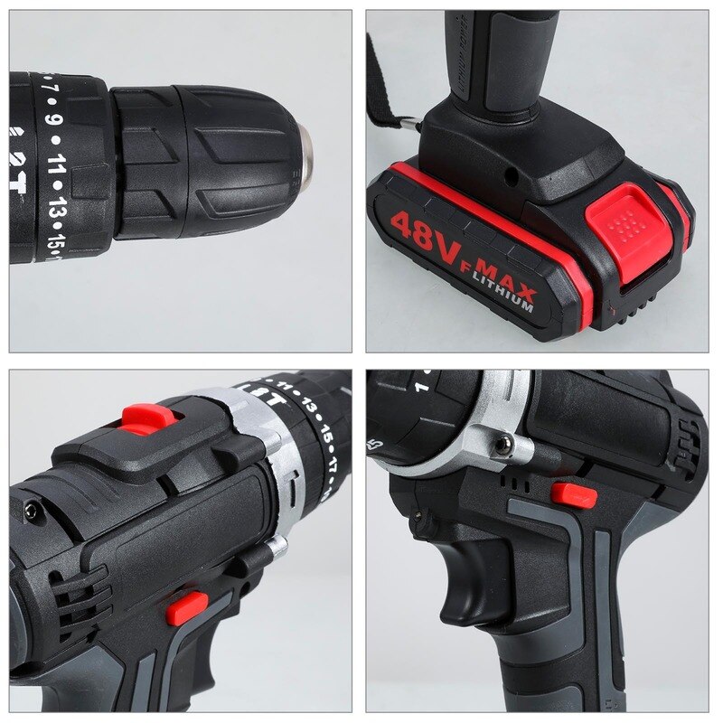 Taladro eléctrico de impacto de 48V, destornillador inalámbrico, controlador de potencia, llave de batería de litio, juego de taladro eléctrico inalámbrico