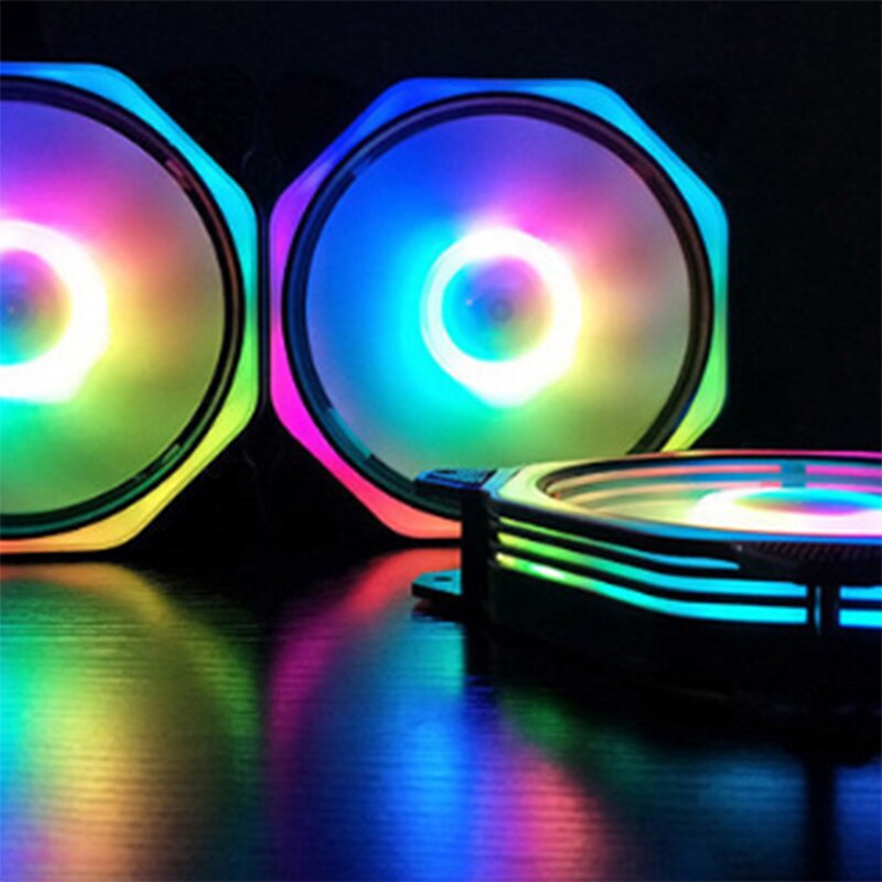 Computer PC RGB Color-Changing Symphony LED Light Case Fans LED Computer Cooler Computer Cooling Fan(Colorful Inside and Outside