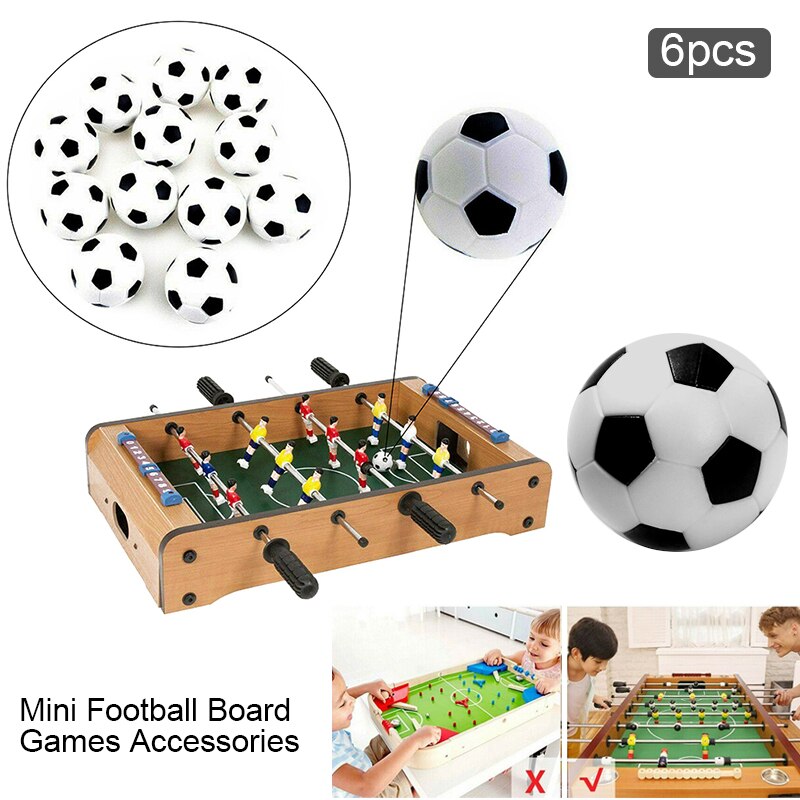 6 Pcs Mini Footballs Plastic Ball Table Top Soccer Game Replacement Black White LBV