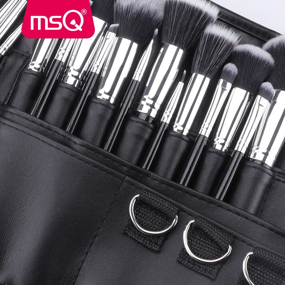 Msq 29 stuks make-up kwastenset synthetisch haar foundation poeder blush eyeliner cosmetica met zwarte heuptas