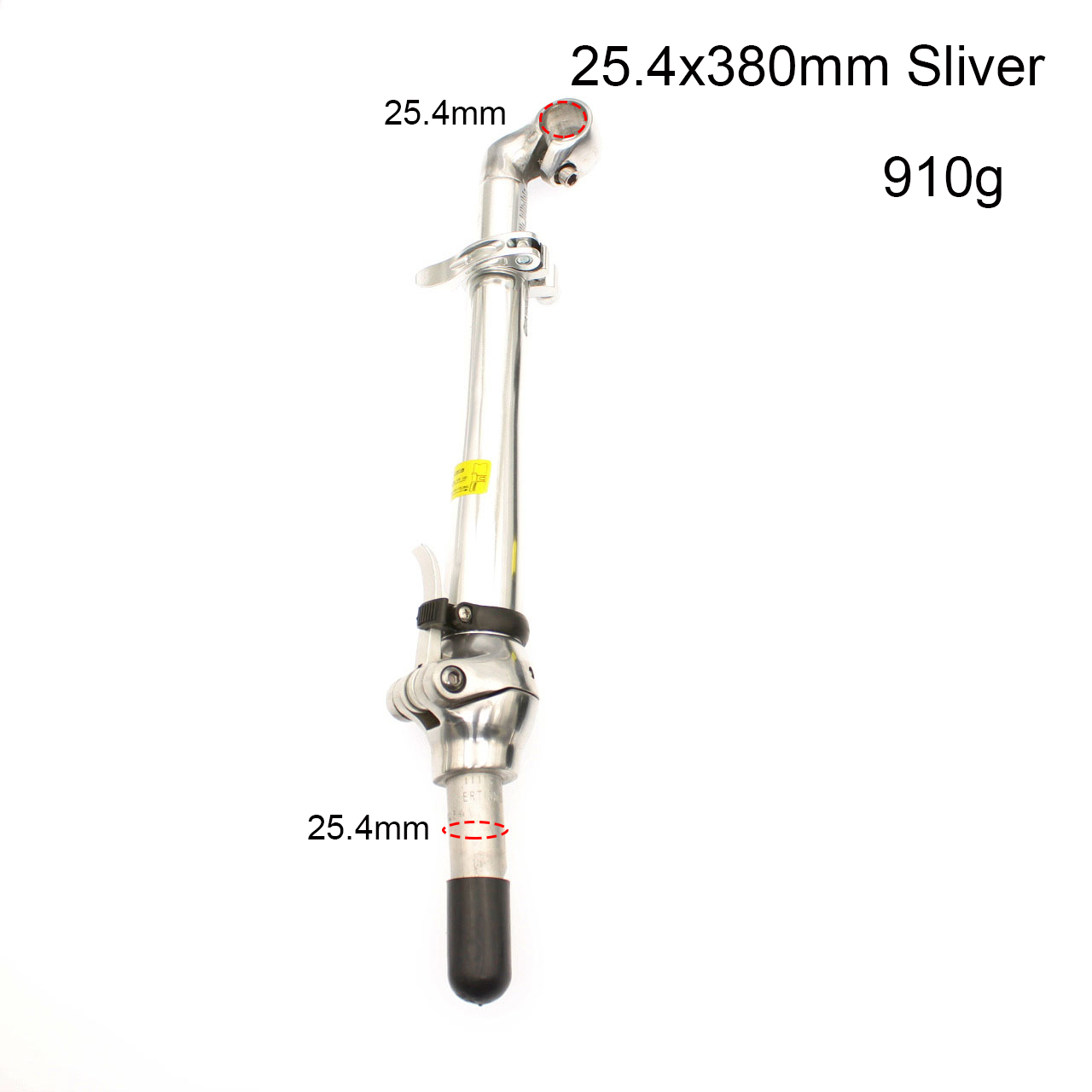 Vástago de manillar de bicicleta eléctrica, accesorio de aleación de aluminio para Scooter plegable, 22,2/25,4mm x 380mm: 25.4mmSliver