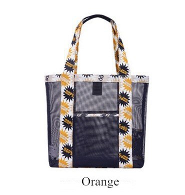 Outdoor Travel Storage Bag Beach Mesh Organizer Bag Single Shoulder Print Flower Large Capacity Travel Bag for Sunglass Clothing: Orange