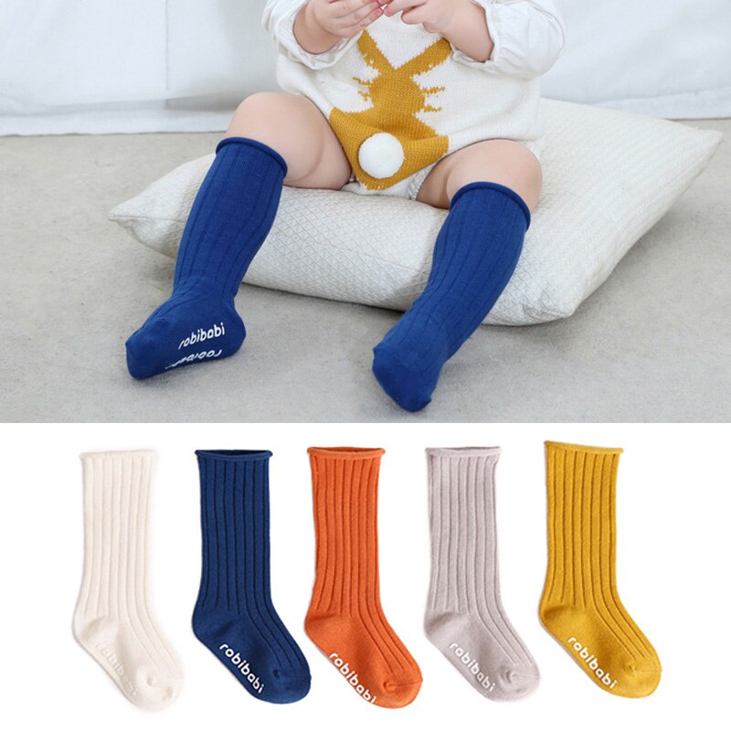 Effen Kleur Pasgeboren Baby Kniekousen Zachte Katoen Lente Herfst Baby Meisjes Jongens Sokken Baby Peuter Anti-Slip lange Sokken