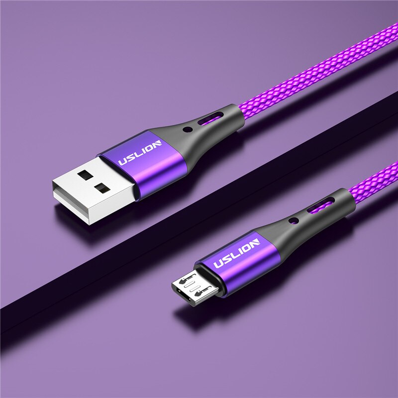USLION 2m 3m Mikro USB Kabel 3A Schnelle Ladung Daten Kabel für Xiaomi Samsung S7 Android praktisch Mikro Ladegerät Datenkabel: Violett / 1m