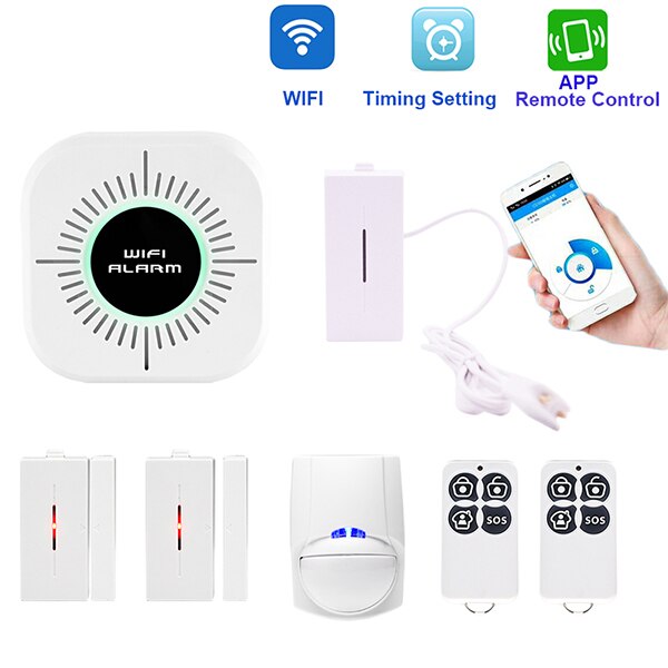 Wifi hjemmealarmsystem kits app kontrol android ios hjem sikkerhed sikkert system med pir sensor dør vindue detektor alarm sensor