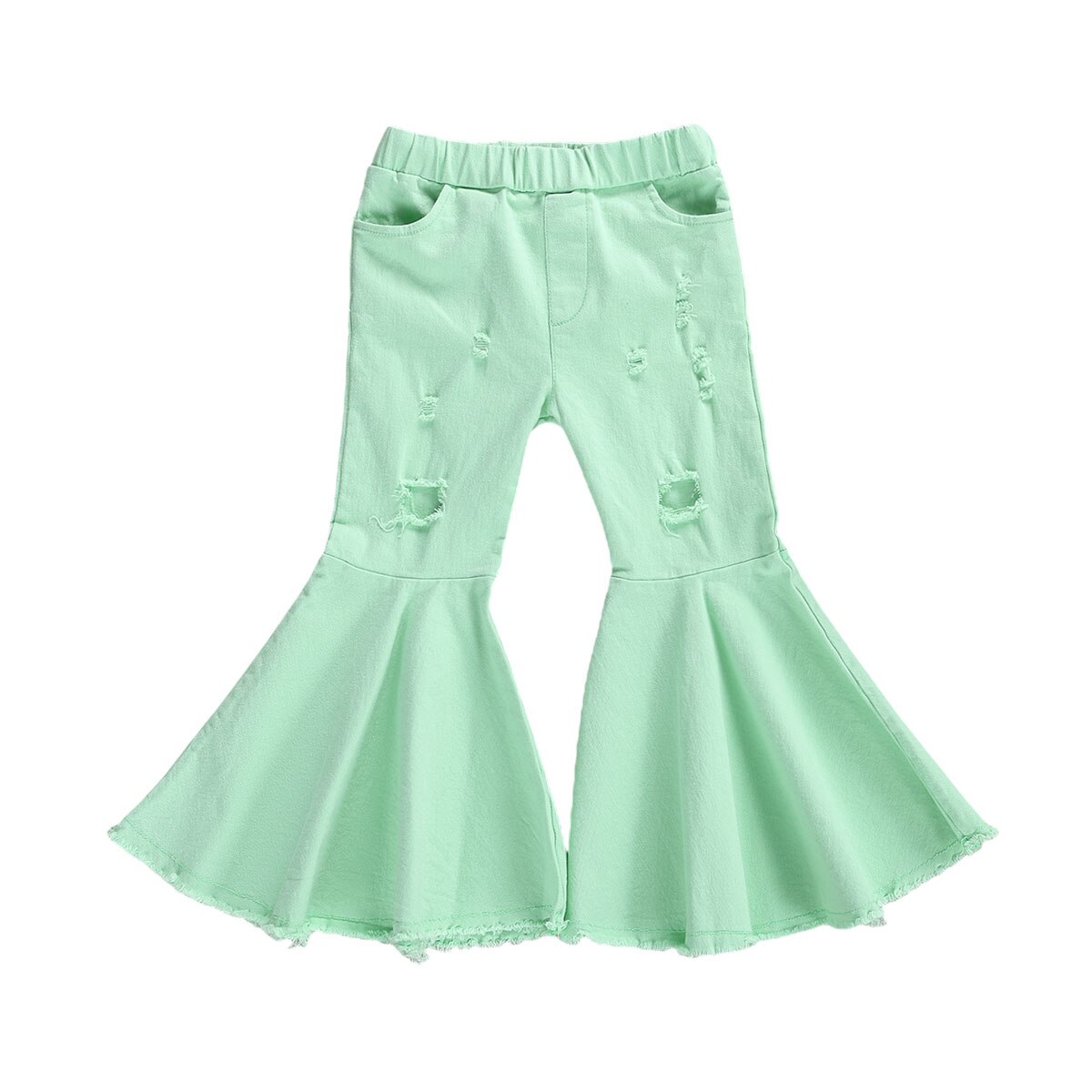 Peuter babymeisjes gescheurde broek elastische taille gerafelde ruwe zoom uitlopende lange broek effen broek baby peuter casual kleding: Groente / 6-7 jaar