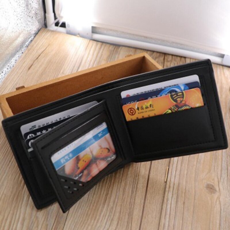 Men's Short Leather Wallet ID Credit Card Holder Billfold Purse Clutch Male Mini Letter Print Photo Wallet