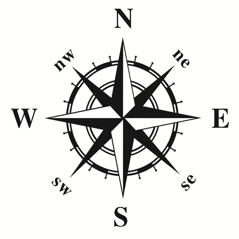 50cm*50cm Car Compass Totem Sticker Art Vinyl Compass Car Stickers and Decals Hood Sticker Cover Body Applique: Black