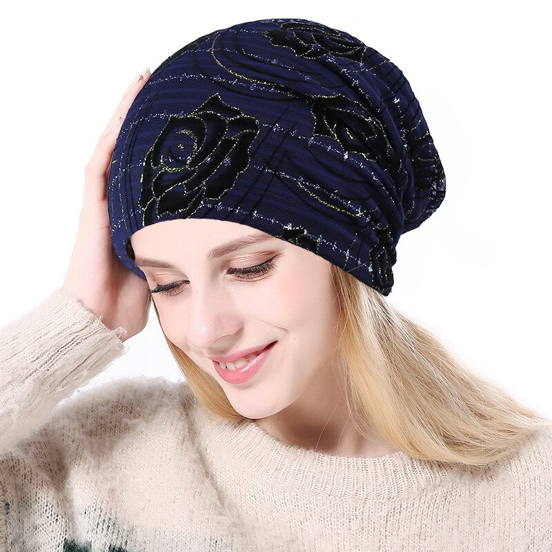 YGYEEG Winter Vrouwen Hoeden Zachte Breien Bonnet Beanie Caps Solid Warm Winter Hoeden Voor vrouwen Cap Skullies Mutsen Vrouwelijke hoed: M218 Navy Blue