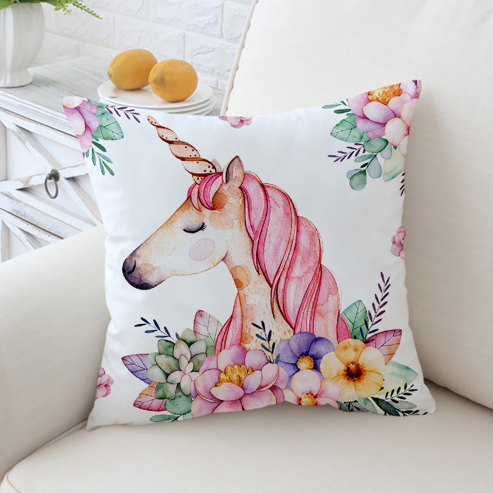Kussensloop grappige decoratie voor auto eenhoorn serie kleurrijke print kussensloop huis bank kamer decoratie kussenhoes: C
