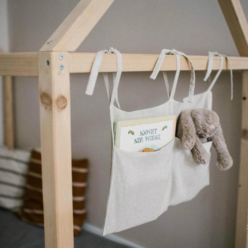 Baby bett lagerung hängenden beutel leinen doppel fach lagerung hängenden beutel multifunktionale windel tasche handtuch molaren spielzeug lagerung tasche