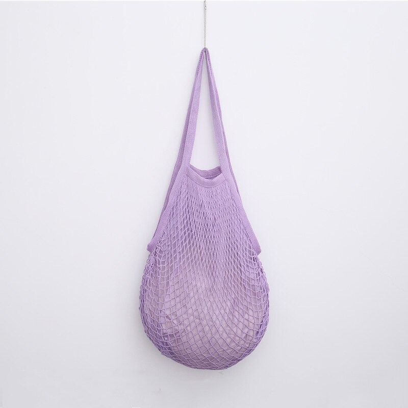 Grande taille main courte pratique Shopping maille sac coton fruits chaîne sac supermarché sac rôti: Purple