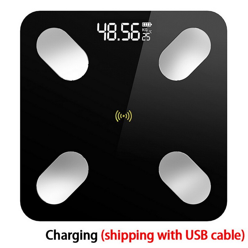 Usb Charge Bluetooth Scales Bathroom Scale Smart Backlit Display Body Weight Body Fat Water Muscle BMI: Black