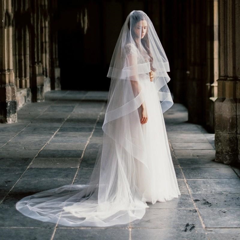 White Ivory One Layer Wedding Veil Bridal Veils wedding Appliqued Cathedral Wedding Veil Veu De Noiva