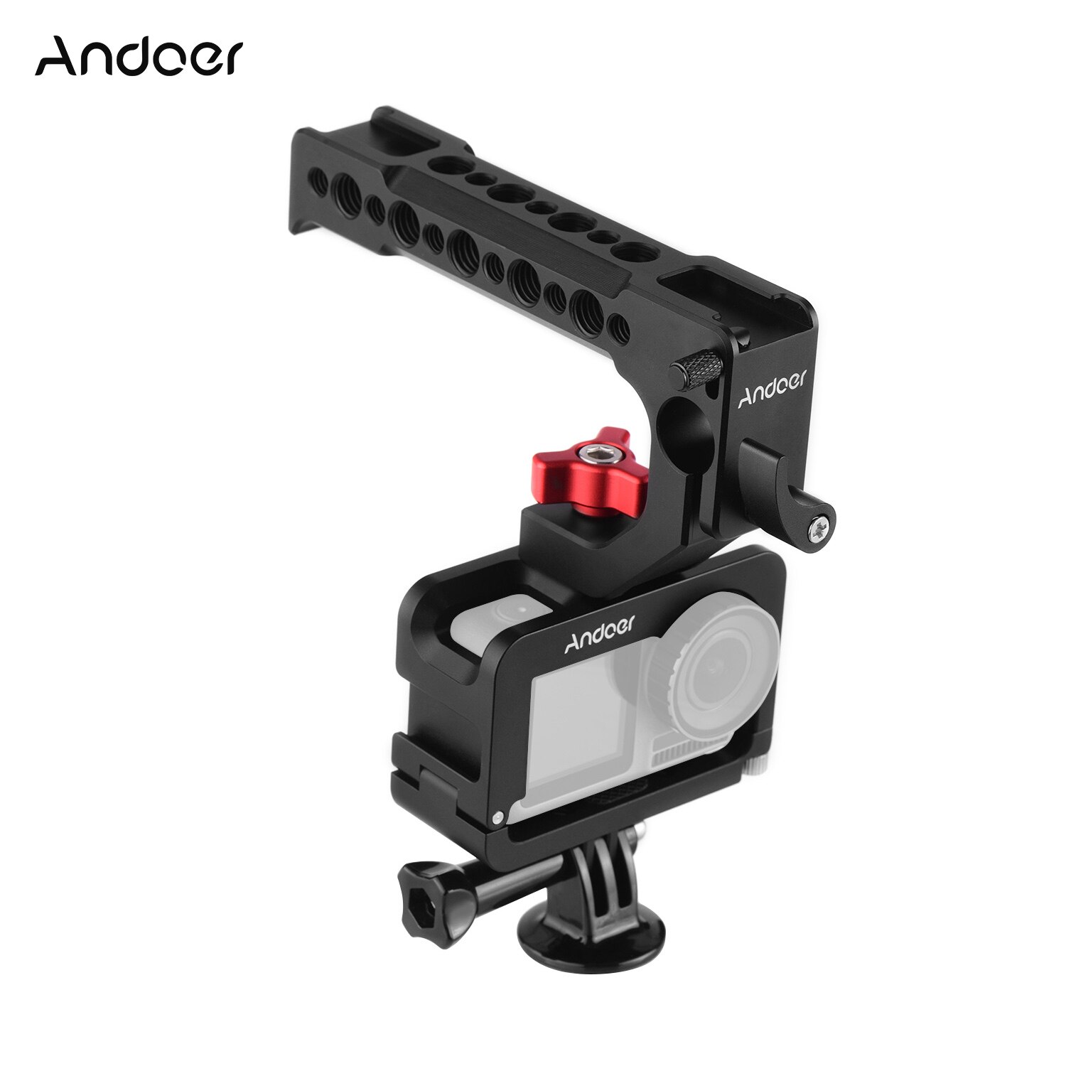 Andoer Metal Camera Cage Compatible for OSMO ACTION Vlogging Shooting Case with Cold Shoe Mount 1/4 Screw Interfaces