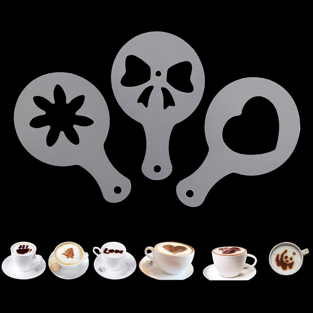 Koffie Stencil Filter Suiker Zeef Gereedschappen Pp Koffie Accessoires Gereedschap Cappuccino Latte Koffie Barista Mold Templates Strooi 16 Pcs