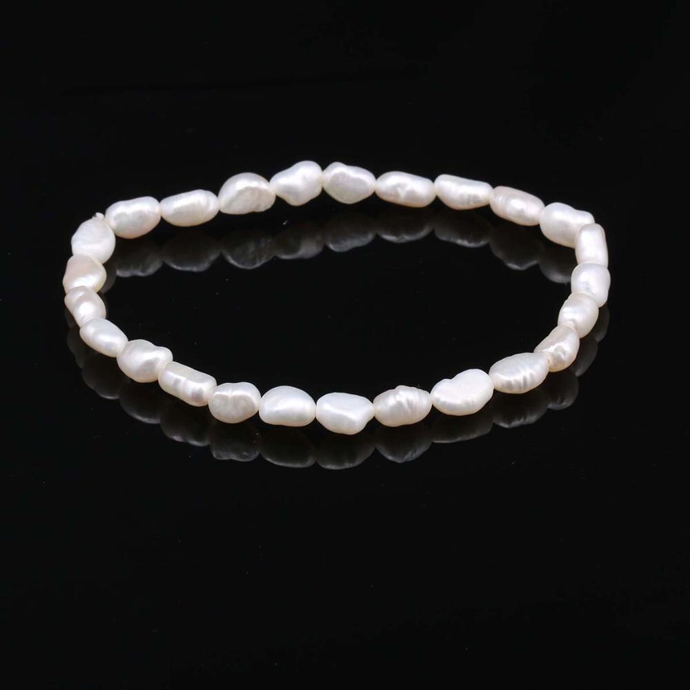 100% natürliche Perle Armbinde Reize Elastische Seil Echt Perle Armbänder für Mädchen Freund Perle Größe 6-7mm: Natrual Weiß