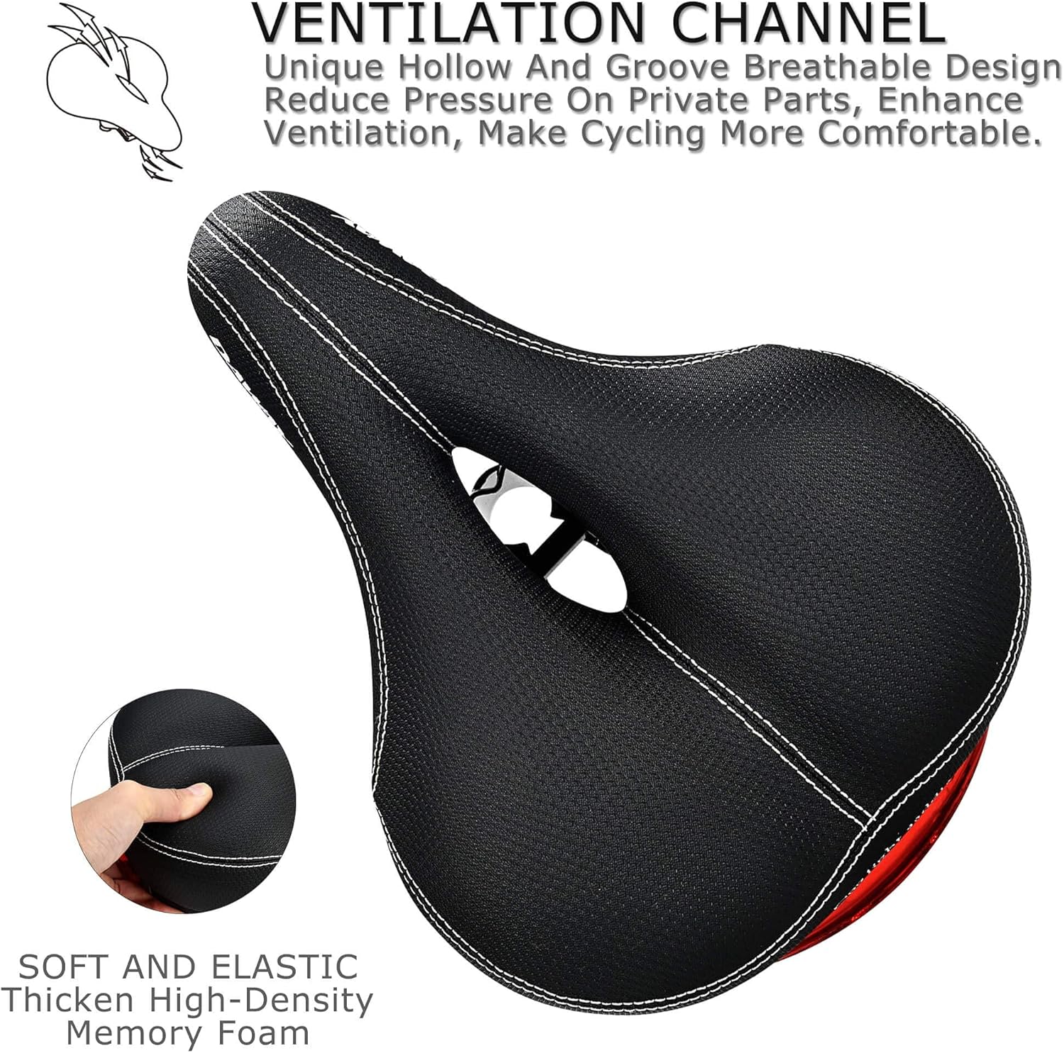 Comodo sedile da bici da uomo e da donna: sedile da bicicletta imbottito in memory foam morbido, sostituzione della sella della bici con ampio cuscino, universale